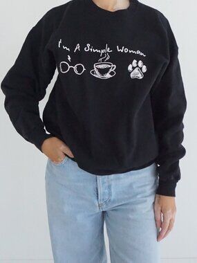 Vintage Hanes Black A Simple Woman Coffee Dog Paw Pet Funny Sweater M